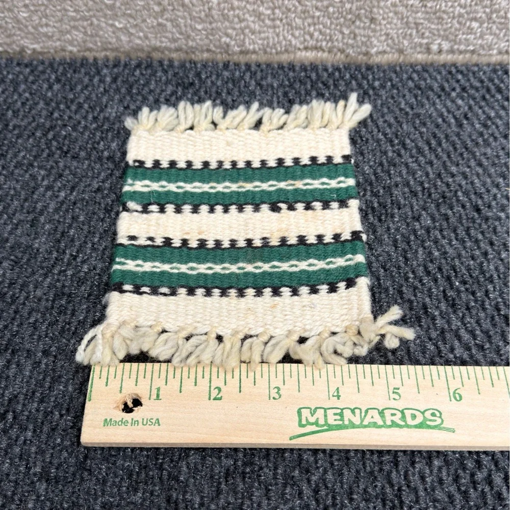 Vintage Southwestern Hand Woven Wool Coasters Set of 8 Mini Rugs Fringed Boho